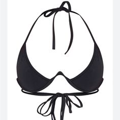 Prettylittlething Women’s Mix And Match Cleavage Wire Detail Bikini Top. Size 8. Black. Halter Style Neck Straps, And Double Row Of Straps To Tie Closed In The Back. 95% Recycled Polyester And 5% Elastane. Size 8. Black. No Laundry Instructions Given. Nwt. See Photos. Summer Padded Cups Backless Swimwear, Summer Backless Swimwear With Padded Cups, Party Swimwear With Adjustable Straps And Triangle Top, Party Swimwear With Adjustable Triangle Top, Party Swimwear With Tie Back Triangle Top, Chic Halter Neck Swimwear With Padded Cups, Black Triangle Top Halter For Sunbathing, Black Triangle Halter Top For Sunbathing, Black Halter Top With Removable Bra Pads For Summer