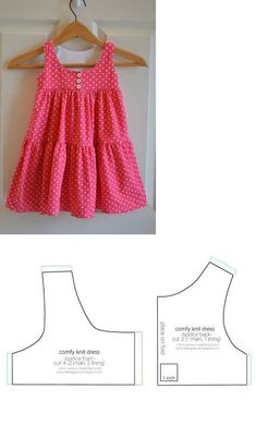 the front and back of a girls'dress with pink polka dots