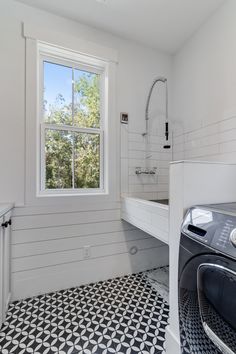 tile, dog washing station, laundry room, farmhouse, modern, backsplash Dog Shower In Laundry Room Utility Sink, Pet Sink In Laundry Room, Dog Sinks In Laundry Room, Dog Wash Sink In Laundry Room, Dog Grooming Station In Laundry Room, Dog Washing Station Dimensions, Farmhouse Laundry Room With Dog Wash, Laundry Room Sink Dog Bath, Small Dog Washing Station In Laundry Room