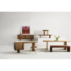 an assortment of modern furniture in various shapes and sizes