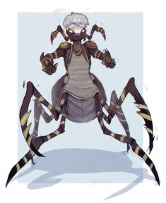 a drawing of a spider with long legs and two hands on it's back