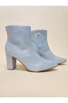 Plans To Dance Silver Bootie - Ribbon Chix Rhinestone Boots, Silver Slippers, Blue Pink Purple, Zipper Heels, Cow Girl, Silver Rhinestone, Artificial Leather, Leather Care, Casual Boots