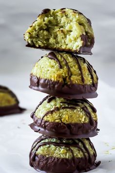 chocolate covered cookies stacked on top of each other