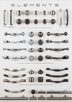 a poster with different types of kitchen handles and knobs on it's side