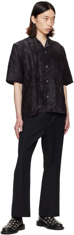 Nylon- and rayon-blend sateen shirt. Graphic pattern printed throughout. · Open spread collar · Button closure · Patch pockets Supplier color: Charcoal