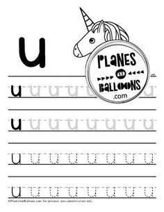 the letter u worksheet with an image of a unicorn on top of it