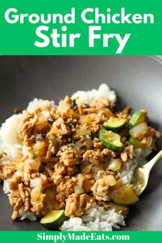 Ground chicken stir fry over rice with zucchini and onions. Ground Chicken Stir Fry, Chicken Mushroom Stir Fry, Chicken Hoisin Sauce, Ground Chicken Meatballs, Mushroom Stir Fry, Protein Packed Meals, Vegetable Prep, Ground Chicken Recipes, Homemade Teriyaki Sauce