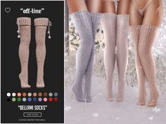 three women's thigh high socks with pom poms on the sides and bottom