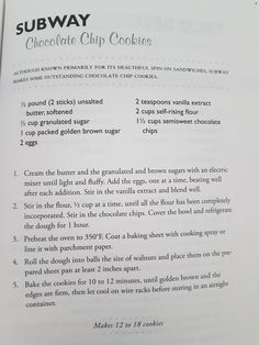 a recipe book with instructions for chocolate chip cookies