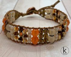 Beige Orange and Brown Beaded Wrap Bracelet Adjustable Boho | Etsy Purple Wrap, Purple Jewelry, Bead Loom Bracelets, Beaded Wrap Bracelets, Beaded Wraps, Photo Bracelet, Boho Bracelets, Loom Beading, Adjustable Bracelet