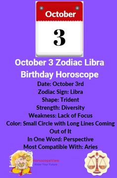 October 3 Libra Horoscope Birthday Personality, Zodiac Characteristics, October Zodiac, Birthday Horoscope, Horoscope Dates, Libra Birthday, 3 October, Gemini And Aquarius, Yearly Horoscope