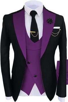 Allaboutchic also accepts custom measurement. So if you want the suit with your own size, please contact us. Color: Purple Button: Single Breasted Occasion: Prom, Wedding, Business Neckline: Shawl Lapel Material: Polyester & Polyester Blend Pattern: Solid Piece: 3 Piece Pocket: With Flap Suit For Men Wedding, Wedding Dress Luxury, Formal Suits Men, Fashion Wedding Dress, Purple Shawl, Prom Suits For Men, Party Jackets, Dress Suits For Men, Wedding Jacket