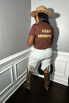 Very demure tee features top quality premium ring spun cotton and butter soft feel. Available in Size S-3X. Place a note in your order with size. Please allow 1-3 days for processing. In Sizes S-XL Small 4-6 Medium 8-10 Large 12-14 XLarge 14-16 Trendy Brown Relaxed Fit T-shirt, Trendy Brown T-shirt For Spring, Brown Cotton T-shirt For Spring, Fitted Brown Graphic T-shirt, Fitted Brown Graphic Tee, Spun Cotton, Graphic Tees, Butter, Ring