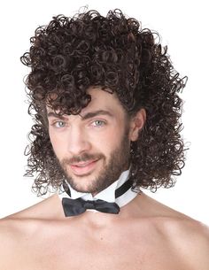 PRICES MAY VARY. Size: Standard Synthetic fiber wig Brunette toned fibers in curly style Bowtie collar secures with Velcro Jheri Curl, Edgars Haircut, Mullet Wig, Hair Challenge, Mullet Haircut, Curly Mullet, Spiky Hair, Black Wig, Mullet Hairstyle