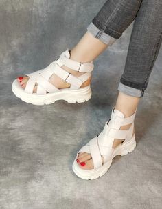 Handmade Retro Leather Platform Sandals — Obiono White Closed Toe T-strap Sandals, White Open Toe T-strap Sandals, White T-strap Sandals With Heel Loop For Summer, Summer White T-strap Sandals With Heel Loop, White High Heel T-strap Sandals For Summer, Trendy White T-strap Sandals With Round Toe, Wedge Sandals With Strap And Closed Toe, Flat T-strap Sandals With Heel Loop For Summer, Comfortable Walking Shoes Women