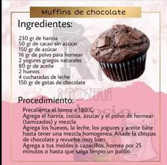 a recipe for chocolate muffins with ingredients in spanish