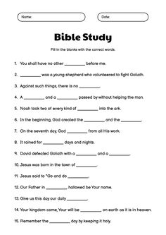 the bible study worksheet with answers for children to learn how to read it