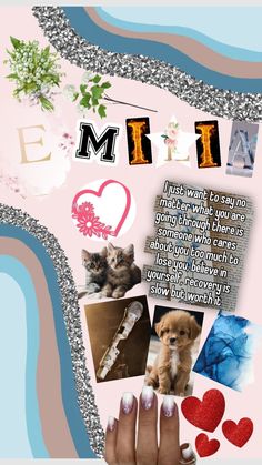 a collage with many different pictures and words on it's side, including the letter m