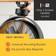 the easy install universal mounting bracket is mounted on an indoor ceiling fan with no junction box required