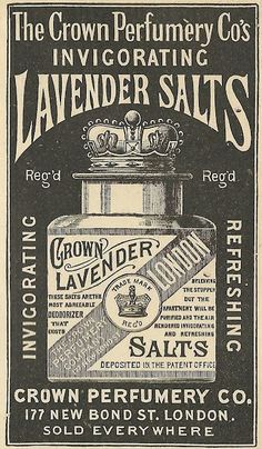 an old advertisement for lavender salts with crown on the top and words above it that say,