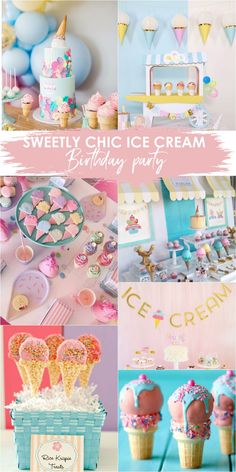 sweet ice cream birthday party with pink and blue decorations