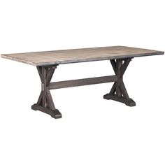 a wooden table with metal legs and a stone top on an isolated white background,