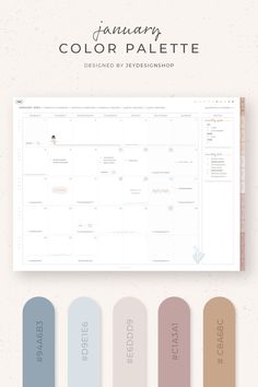 the january color palette is shown in different shades