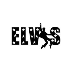 the word elviss is written in black and white with a silhouette of a skateboarder