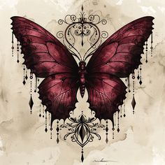 Red Butterfly Tattoo Design Set Tattoo Designs Angel, Red Ink Butterfly, Red Shaded Butterfly Tattoo, Gothic Butterfly Tattoo Designs, Red Butterfly Tattoo, Red And Black Butterfly, Goth Butterfly Tattoo Designs, Tattoo Papillon, Butterfly Tattoo Design