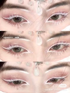 Unicorncore Fashion, White Goth Makeup Looks, White Makeup Ideas Eyeshadows, Unique Face Makeup, Genshin Inspired Makeup, Angle Makeup Looks, Ethereal Fashion Aesthetic, Angle Makeup Ideas, Cool Birthmarks