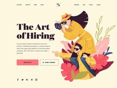 the art of hiring landing page with an image of a man and woman looking through binoculars