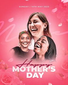 the poster for mother's day with two women laughing and flowers in the background