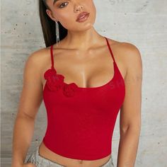 Super Cute And Stylish Ships In 5-10 Business Days Red Cami Crop Top For Spring, Red Camisole Crop Top For Spring, Tank Top Camisole, Flower Decorations, Red Roses, Super Cute, Tank Top, Womens Tops, Solid Color