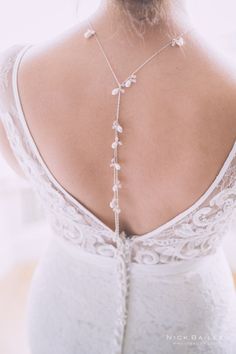 A beautiful bridal backdrop necklace is perfect for you if you will be wearing a low back gown, you're  looking for something a little different for your bridal jewellery?  Then a backdrop necklace could be just what you are looking for.   Clusters of luxurious soft and sumptuous freshwater pearls have been combined with a delicate Sterling silver chain to create this elegant wedding backdrop necklace.  Each pearl has been individual wire wrapped with silver wire and made into beautiful clusters Back Jewelry Wedding, Elegant Wedding Backdrop, Bridal Backdrop, Bridal Backdrops, Bridal Backdrop Necklace, Backdrop Necklace, Backdrops Necklace, Back Necklace, Necklace Bridal