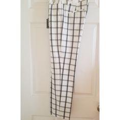 Stretch 95% Cotton 5% Spandex Full Length 36" White Long Pants For Business Casual, Business Casual White Long Pants, White Elastane Ankle-length Bottoms, White Stretch Capris For Work, Fitted White Straight Leg Capris, White Fitted Straight Leg Capris, Chic White Fitted Capris, Mid Rise Pants, White Slacks