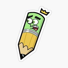 an angry pencil with a crown on top sticker