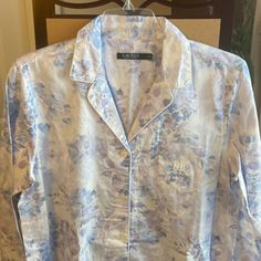 Nwot Lauren Ralph Lauren Floral Night Shirt L Long Sleeve White Button Down Night Shirt With Blue And Lavender Floral Design. Front Pocket With Logo Excellent Condition Blue Button Closure Sleepwear For Spring, White Button-up Sleepwear For Spring, Summer Blue Sleepwear With Button Closure, Blue Bohemian Floral Print Sleepwear, Blue Floral Print Sleep Top, Spring Blue Sleepwear With Button Closure, Blue Spring Sleepwear With Button Closure, Blue Floral Print Sleepwear For Home, Blue Floral Print Relaxed Fit Sleepwear