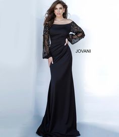 Jovani 1156 off the shoulder long embellished sleeves ruched waistline evening gown  Available colors:  Black  Available sizes:  00-24 Long Sleeve Black Evening Dress, Long Sleeve Evening Dress, Evening Dresses With Sleeves, Formal Evening Dress, Off The Shoulder Long Sleeve, Long Sleeve Evening Dresses, فستان سهرة, Black Evening Dresses, Evening Dresses Elegant