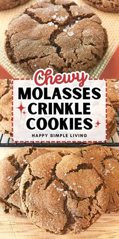 chocolate molasse crinkle cookies on a cooling rack with text overlay