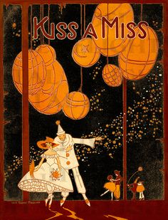 an illustration of a man and woman dancing under some balloons with the words kissamiss above them