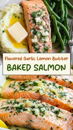 baked salmon with garlic and lemon butter on top