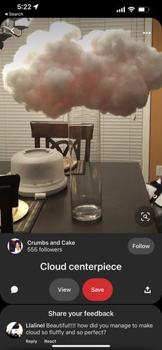 a cloud is floating over a dining room table