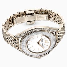 Crystalline Aura Watch, Metal Bracelet, Gold tone, Champagne-gold tone PVD | Swarovski.com Swarovski Watch, Skeleton Bracelet, Silver Bracelet Watch, D1 Milano, Swarovski Swan, Green Watch, Swiss Made Watches, Gold Champagne, Blue Watches