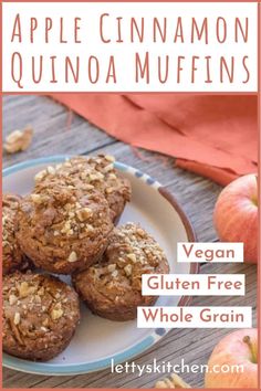 an image of apple cinnamon quinoa muffins on a plate with text overlay