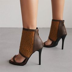 Shop Brown Hollow Out Stiletto Sandals Back Zipper Pattern Shoes For Women color Brown for Dancing Club, Date, Night Club with worldwide Free shipping & Free return. Brown High Heels With Zipper Closure, Dancing Club, Oxford Brogues, Club Office, Pattern Shoes, Ankle Wrap, Stiletto Sandals, Blue Sandals, Fashion Korean