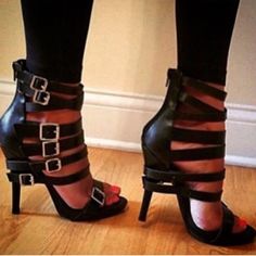 4.25” Heel Runs Small- Go Up A Size Edgy Party Heels With Zipper Closure, Black Heels With Zipper Closure For Spring, Women Heels, Killer Heels, Shoe Boot Sandals, Buckle Sandals, Go Up, Pretty Shoes, Boot Sandals