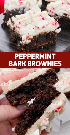 Our decadent peppermint bark brownies are packed with white chocolate and peppermint pieces, just like the classic holiday candy! These peppermint bark brownies recreate the irresistible flavor medley of Ghirardelli Peppermint Bark mixed with gooey chocolate brownie! This dessert recipe is perfect for Christmas and the holidays! Winter Bars Recipes, Peppermint Bark Chocolate Chip Cookies, Peppermint Cream Cheese Brownies, Ghirardelli Peppermint Bark Recipe, Peppermint Bark Desserts, Peppermint Fudge Brownies, Milk Chocolate Peppermint Bark, Peppermint Cookie Bars, Chocolate And Peppermint Desserts