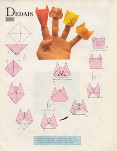 the instructions for how to make origami cat's hands and claws with paper