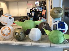 star wars paper lanterns are on the kitchen counter