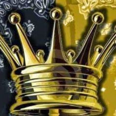 a gold crown on top of a blue and yellow background